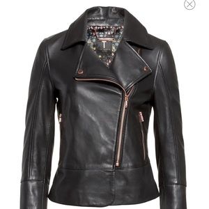 Ted Baker Lizia Leather Biker Jacket in Black NWOT Size 3 / US8